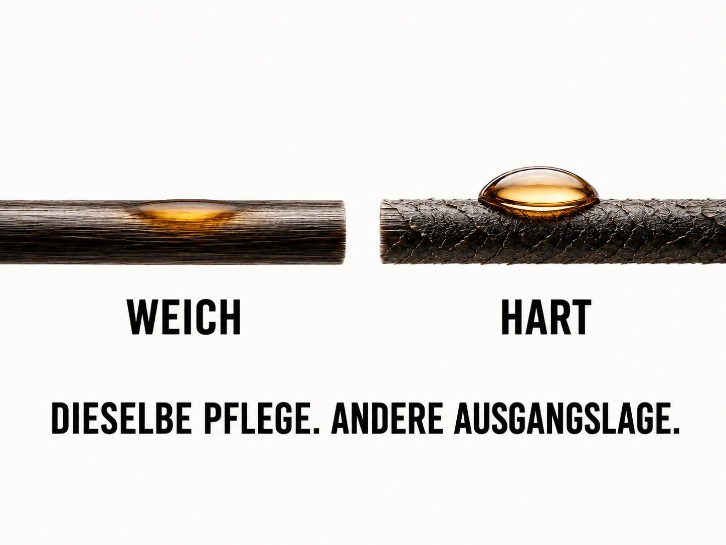 Vergleich von weichem und hartem Haar mit Pflegeöl