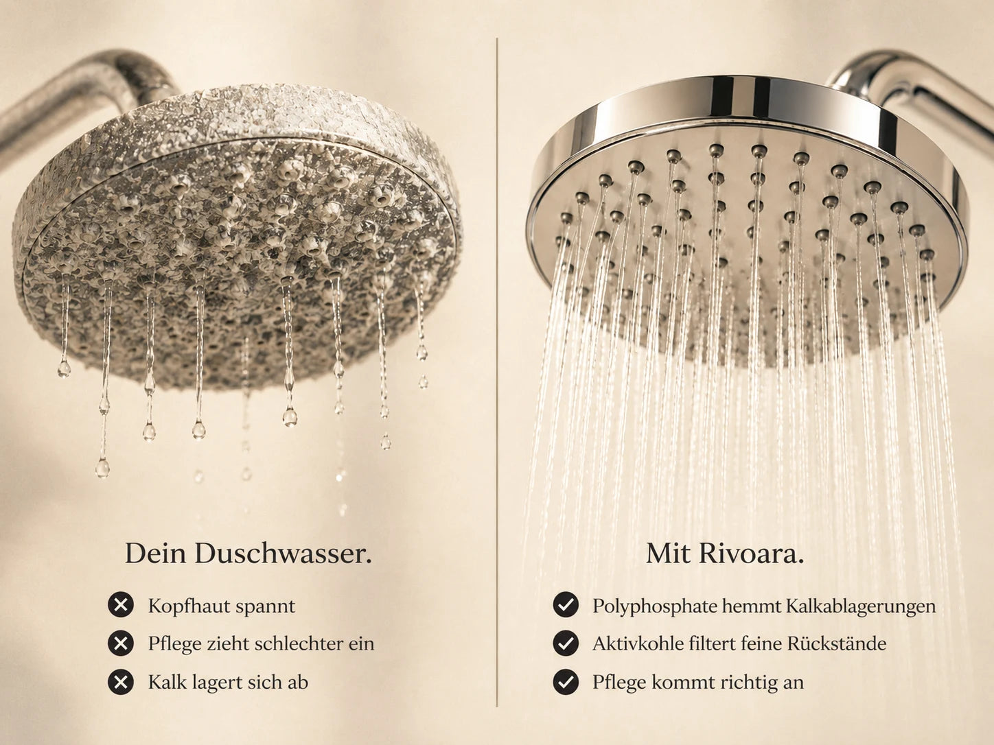 Vergleich zwischen Pflege ohne gefiltertes Wasser und Pflege mit Rivoara